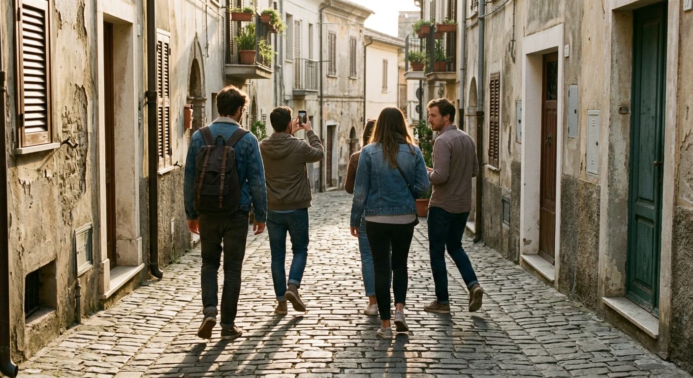 Amigos caminhando juntos em uma viagem